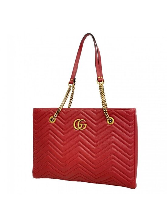 Gucci Handbags - Gucci Chain Tote GG Marmont Leather Red Gold